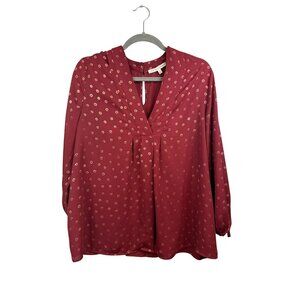 Collective Concepts Red Long Sleeve Floral Print Blouse Size Large 100% Polyeste